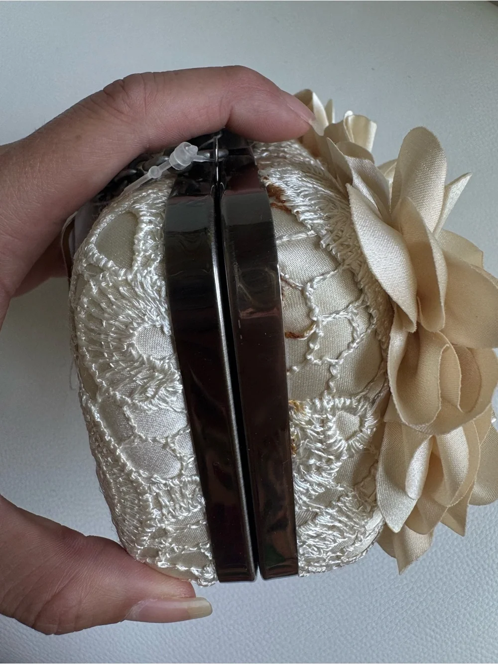 Aria by Mary Frances Ivory Floral Lace Clutch 3D Flowers Bridal Evening Bag NWT